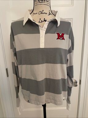 Coliseum Miami University Gray Striped Rugby Polo with White Collar